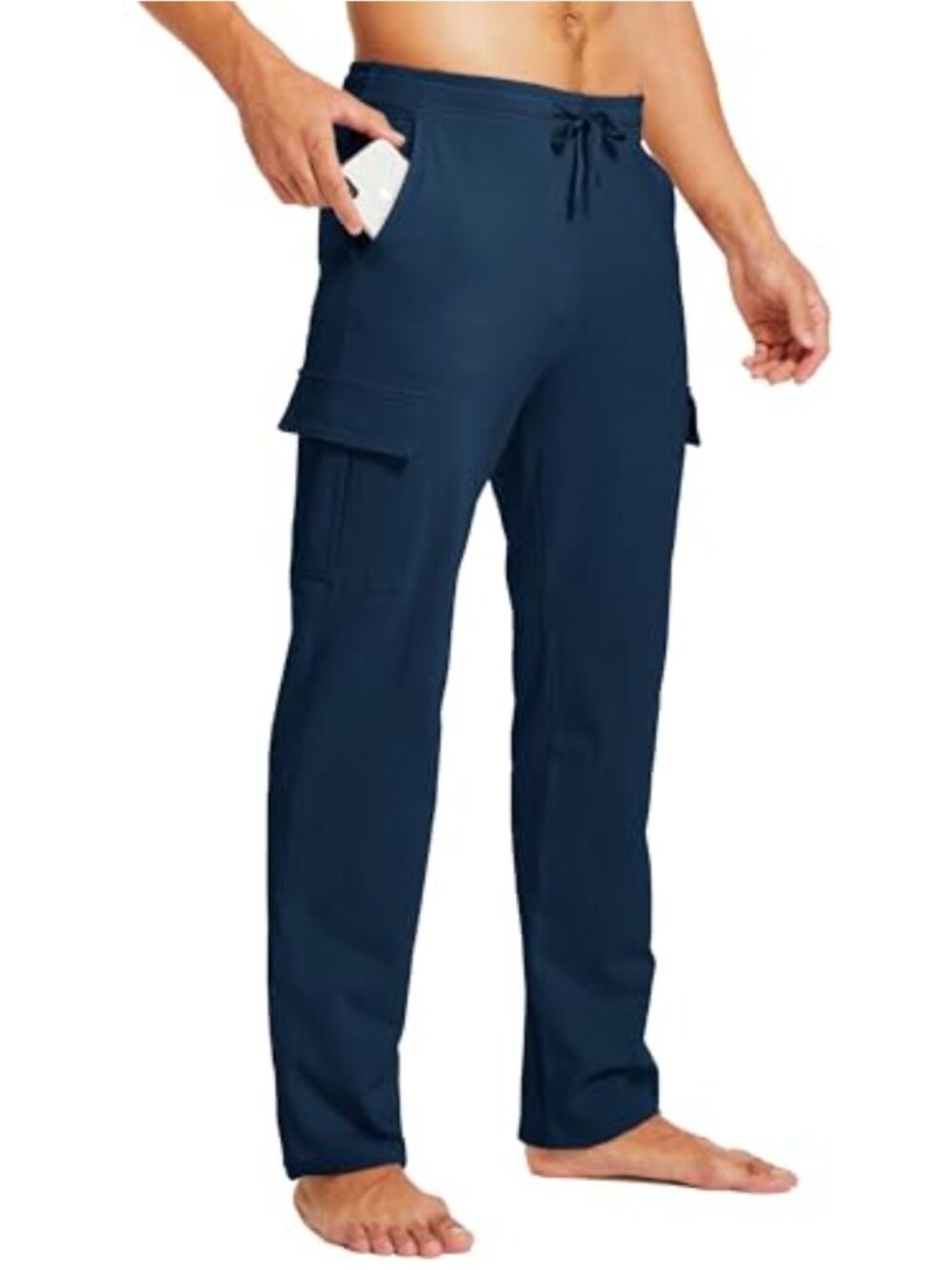 Men's Cotton Yoga Sweatpants Cargo Open Bottom Joggers Straight Leg Athletic